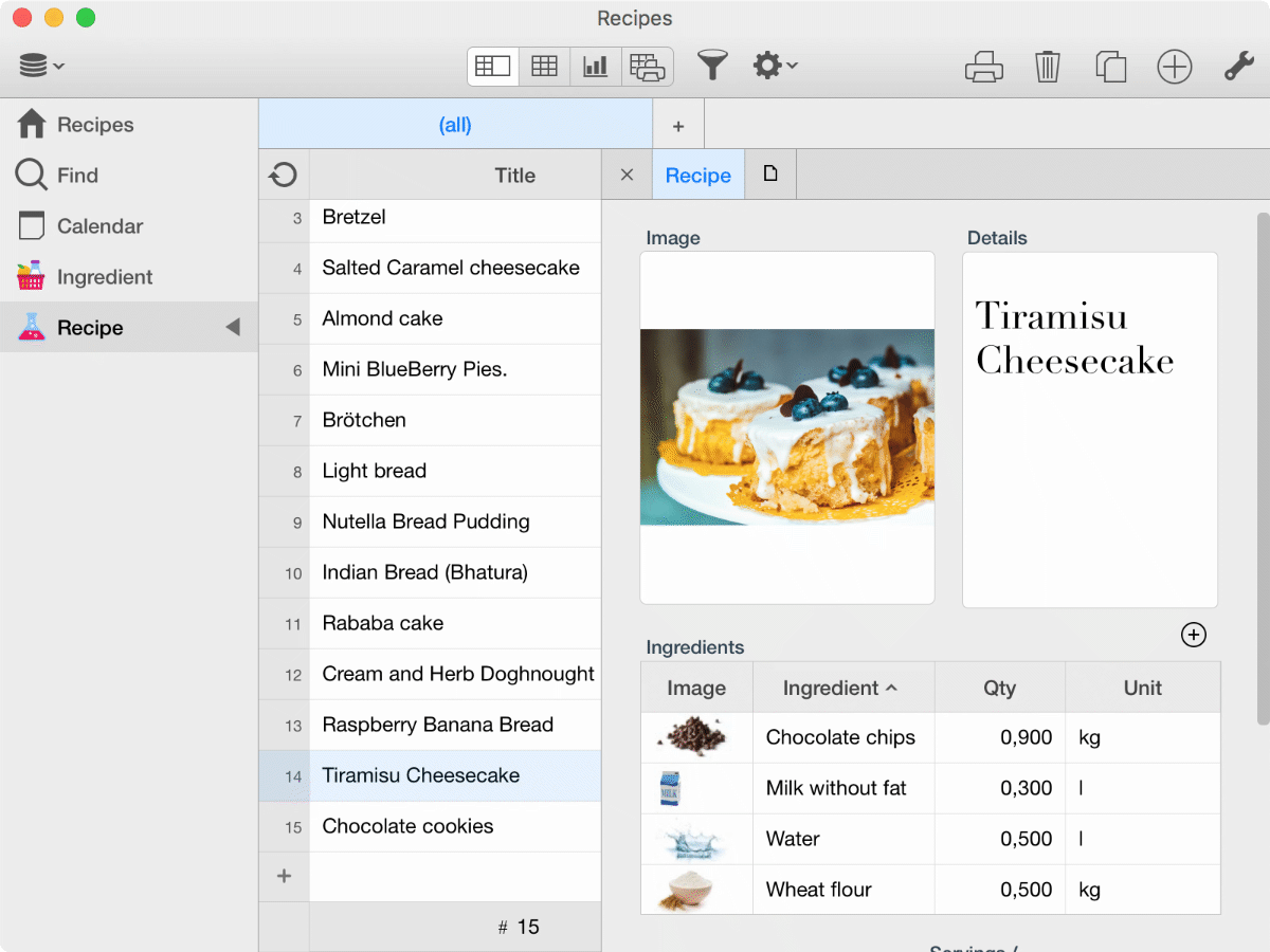 Write down your favourite recipes. Link ingredients and make shopping list of next dinner with friends.